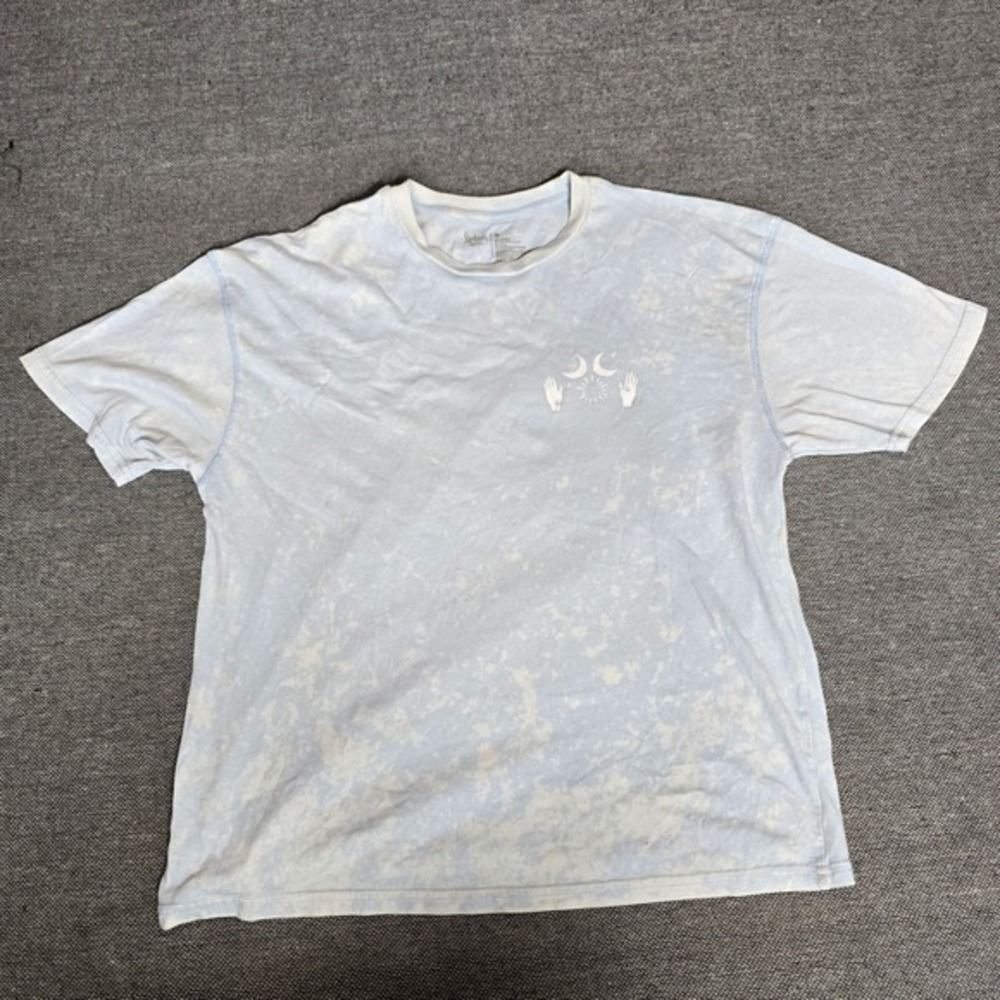 Flydude‎ Active Mens Small Blue Acid Wash Sunshine and Good Feelings Graphic Tee